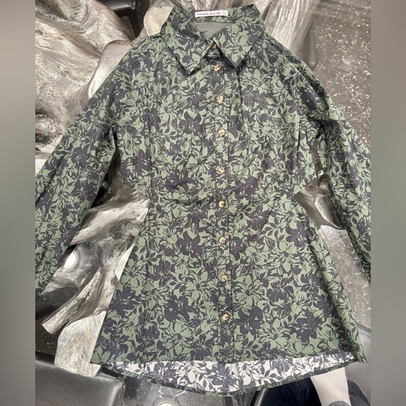 Free People Third Form Emerald Floral Open Back Blouse | Romantic Boho Top - Picture 3 of 5